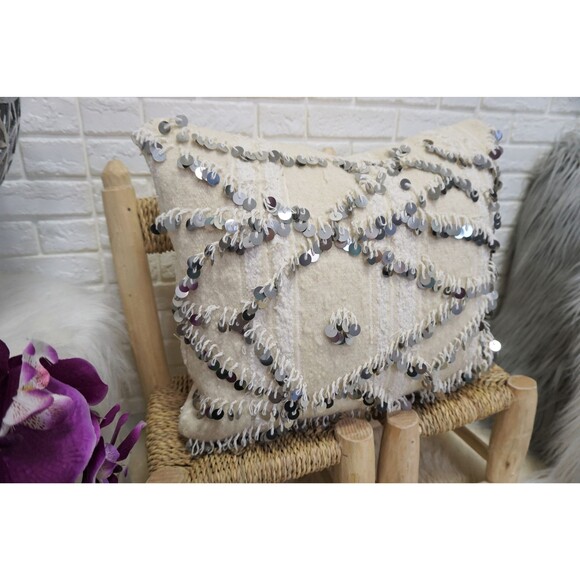 Moroccan Wedding Blanket Pillow Cover Vintage Handira Cushion 03YS00390 - Picture 2 of 10